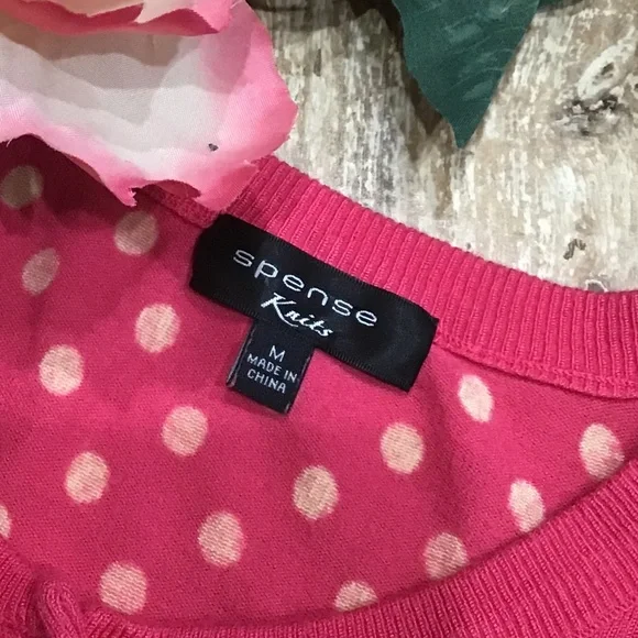 Spense Knits- Pink and Cream Polka Dot Sweater - Picture 11 of 12
